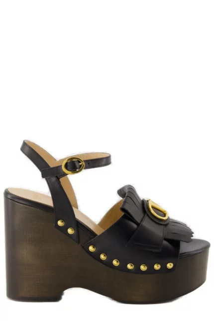 Valentino VLogo Plaque Fringed Edge Sandals