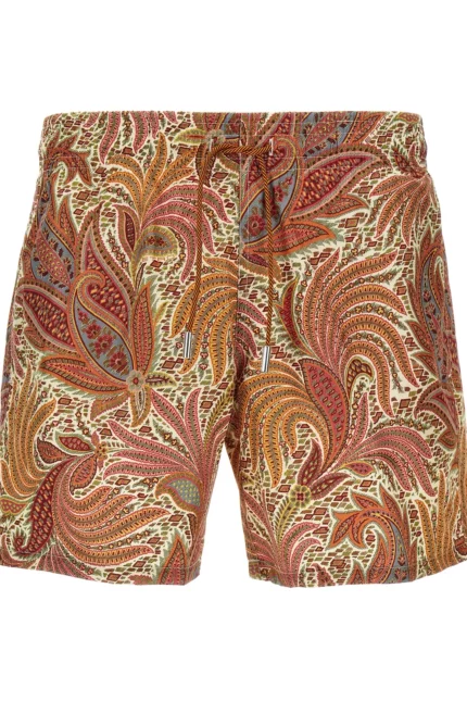 Etro Leaf Printed Drawstring Swim Shorts
