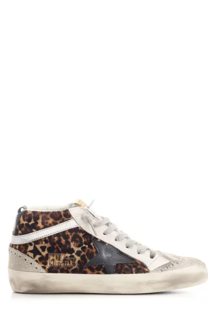 Golden Goose Deluxe Brand Mid Star Leopard Printed Lace-Up Sneakers
