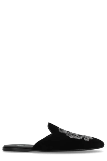 Dolce & Gabbana Slip-On Velvet Embroidered Slippers
