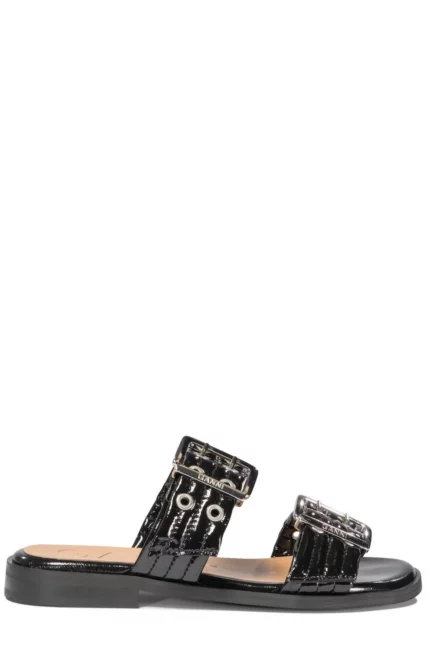 Ganni Feminine Buckle Two-Strap Sandals