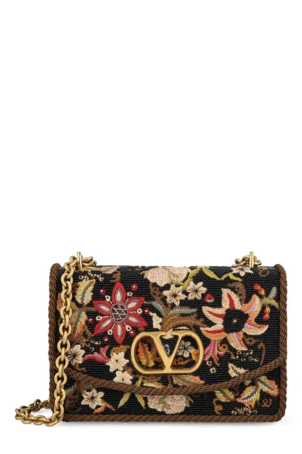 Valentino Vain Embroidered Foldover Top Shoulder Bag