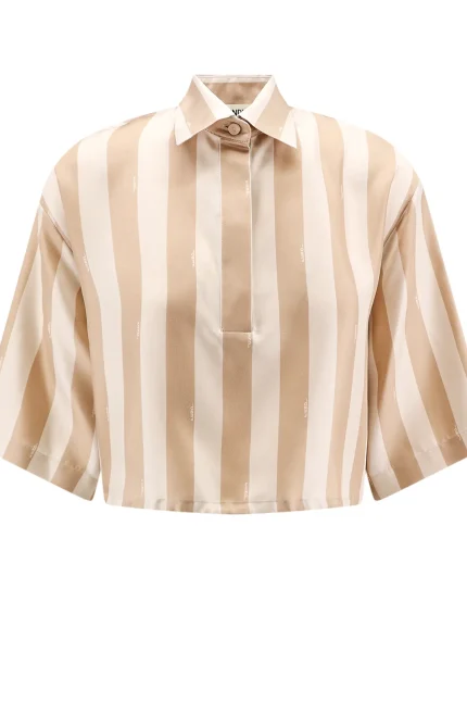 Fendi Striped Drawstring Hem Cropped Shirt