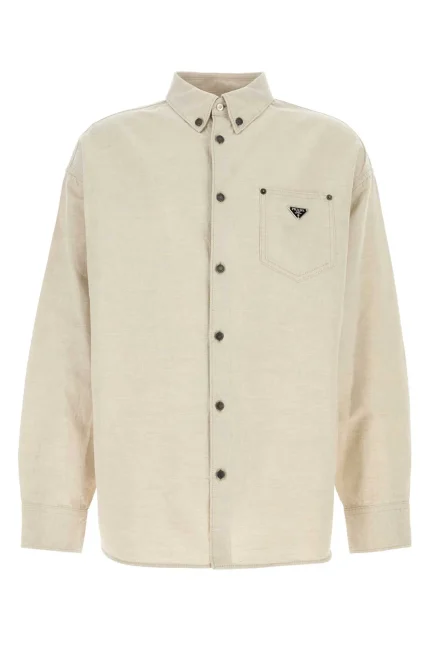 Prada Chambray Triangle-Logo Button-Up Shirt