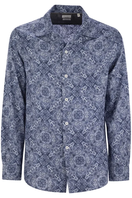 Brunello Cucinelli Patterned Curved Hem Shirt