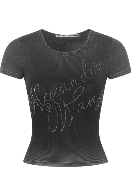 Alexander Wang Hotfix Cursive-Logo Crewneck T-Shirt