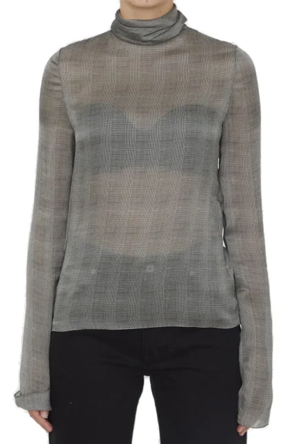 Saint Laurent Tartan Sheer Top