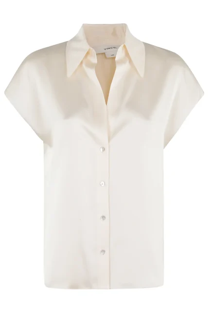 Vince Short Sleeve Button-Up Blouse