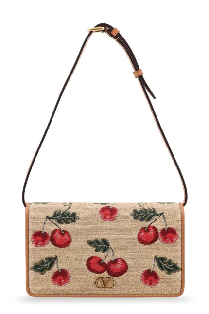 Valentino VLogo Plaque Cherry Patterned Shoulder Bag