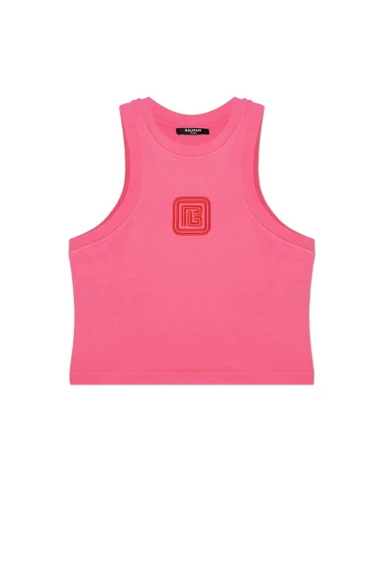 Balmain Logo Detailed Cropped Top