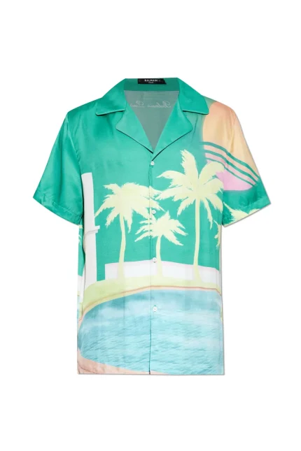 Balmain Palm Printed Short-Sleeve Twill Shirt
