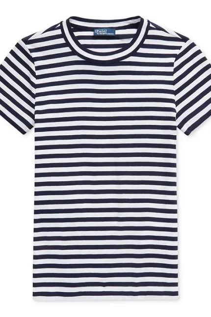 Women's Striped Ribbed Cotton Crewneck Tee