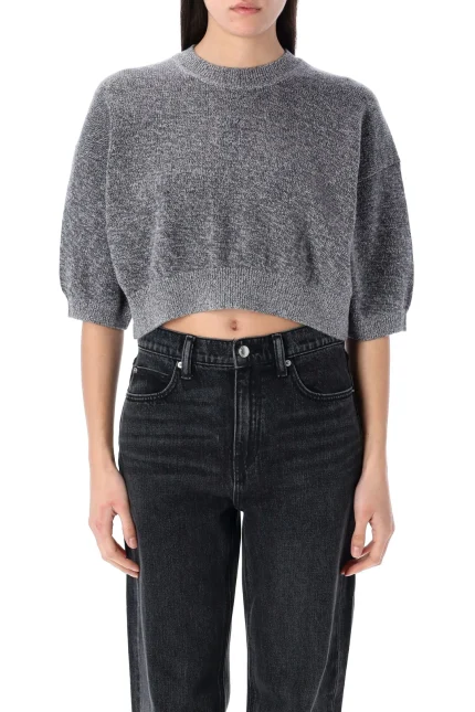 T By Alexander Wang Drop Shoulder Cropped T-Shirt
