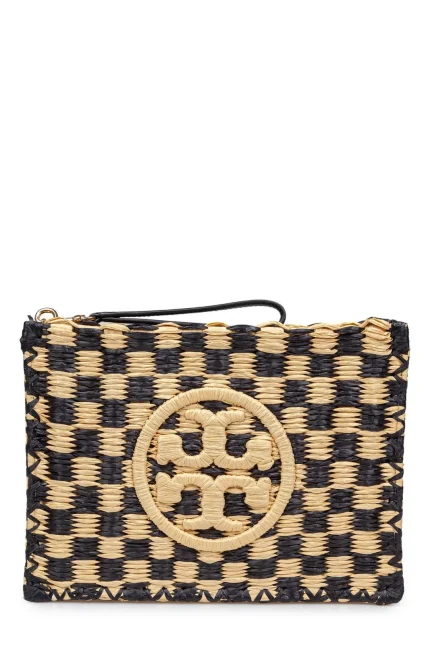 Tory Burch Logo Embroidered Checked Clutch Bag