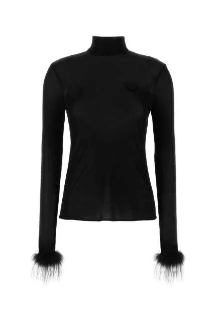 Prada Long-Sleeved Feather-Detailed Top