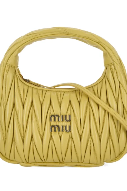 Miu Miu Wander Matelassé Logo Plaque Mini Hobo Bag