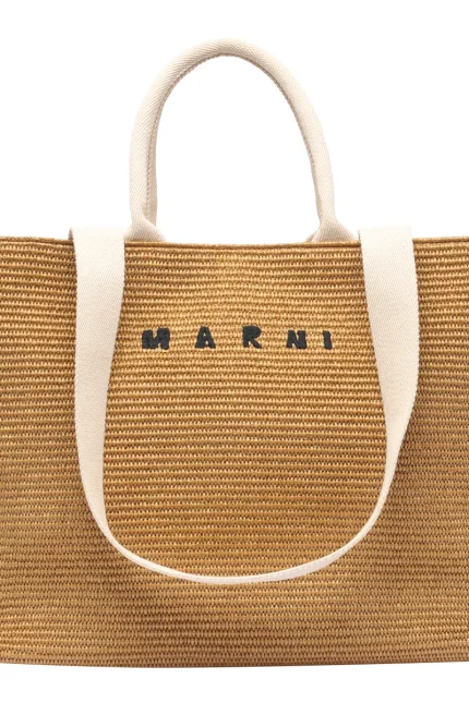 Marni Logo Embroidered Woven Tote Bag
