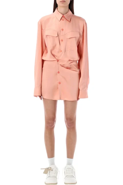 Off-White Buttoned Long-Sleeved Dress