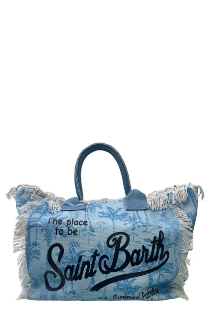 Mc2 Saint Barth Logo Printed Fringed Tote Bag