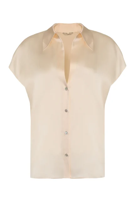 Vince Short-Sleeved Buttoned Satin Shirt