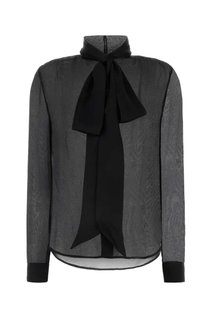 Saint Laurent Pussy-Bow Long-Sleeved Top