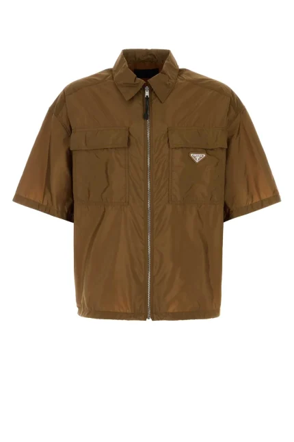 Prada Logo Plaque Zip-Up Shirt