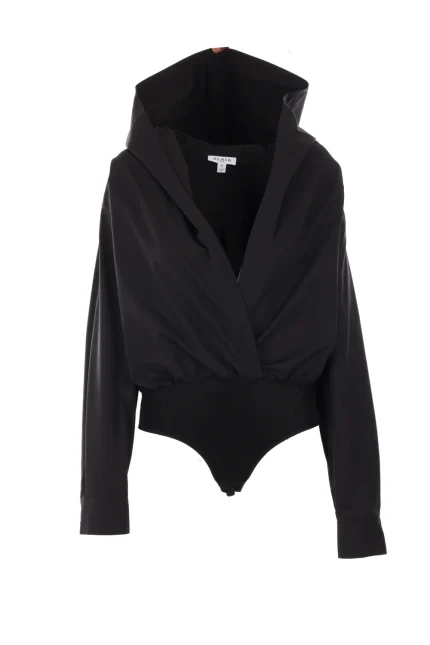 Alaïa V-Neck Hooded Bodysuit