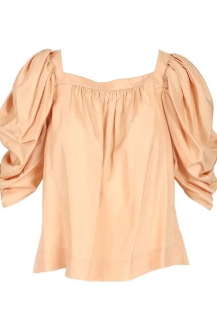 Chloé Puff-Sleeved Pleated Blouse