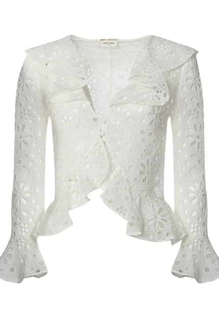 Saint Laurent Cut-Out Long-Sleeved Blouse