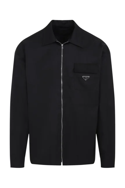 Prada Logo Plaque Zip-Up Shirt