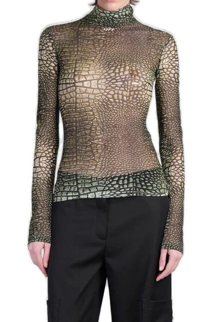 Off-White Stamp Mesh Long-Sleeved Top
