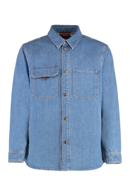 Gucci Collared Long-Sleeve Denim Shirt