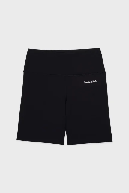 Serif Logo Ribbed Biker Short - Black/White