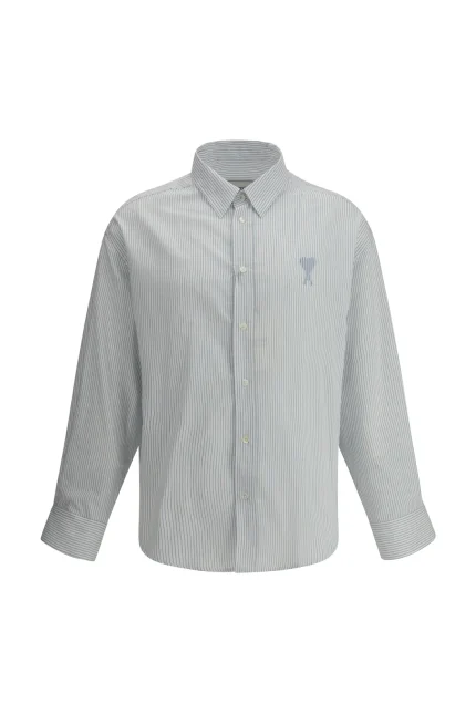 AMI Paris Striped Logo Detailed Boxy Fit Shirt