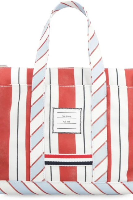 Thom Browne Logo Patch Striped Tote Bag
