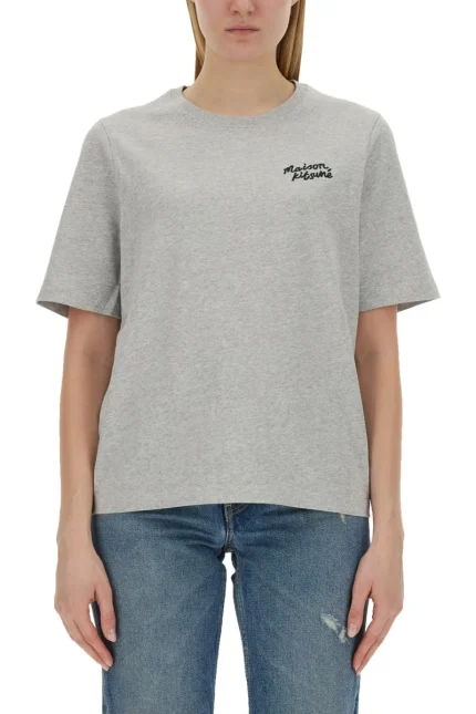 Maison Kitsuné Logo Embroidered Crewneck T-Shirt