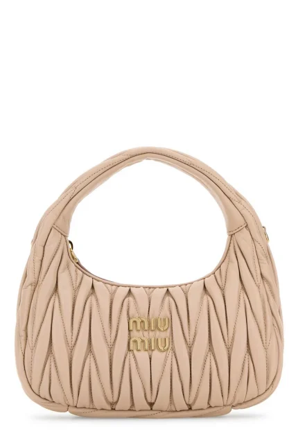 Miu Miu Wander Matelassé Logo Plaque Mini Hobo Bag