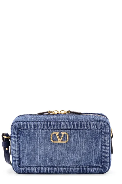Valentino Alltime VLogo Plaque Denim Shoulder Bag