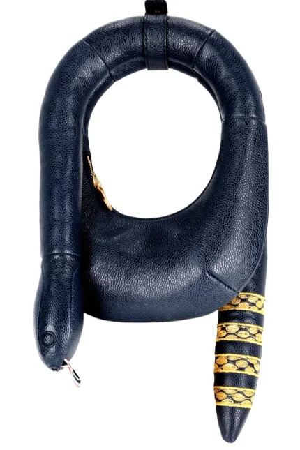 Thom Browne 4-Bar Embroidered Snake-Shape Shoulder Bag