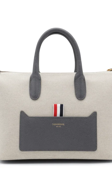 Thom Browne Logo Printed Zipped Tote Bag