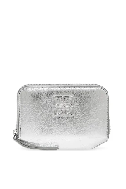 Givenchy Logo Plaque Metallic Zip-Around Wallet