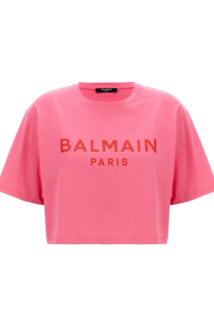 Balmain Logo Printed Cropped T-Shirt