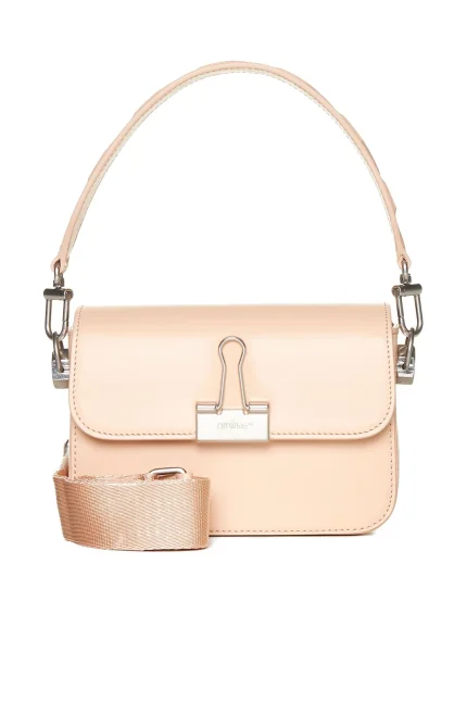 Off-White Binder Foldover Top Small Shoulder Bag
