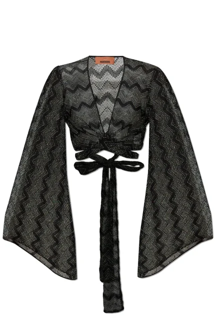 Missoni Front Knot Zig Zag Lamé Cropped Top