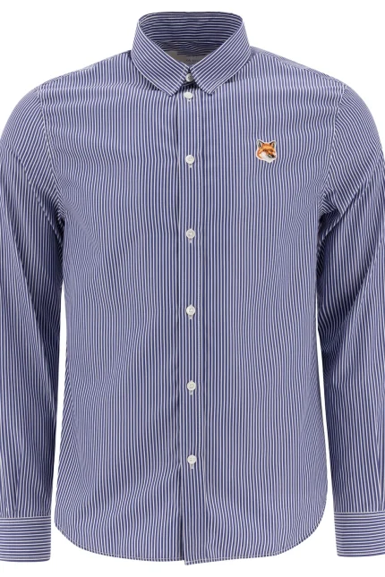 Maison Kitsuné Fox Head Patch Striped Shirt