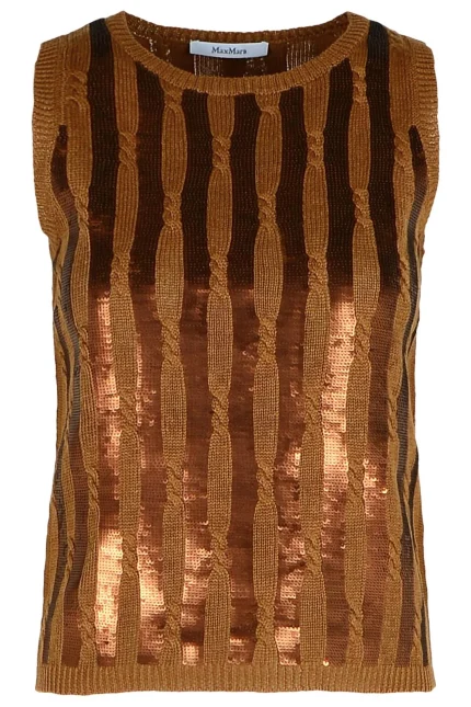 Max Mara Sequin Detailed Sleeveless Knit Top