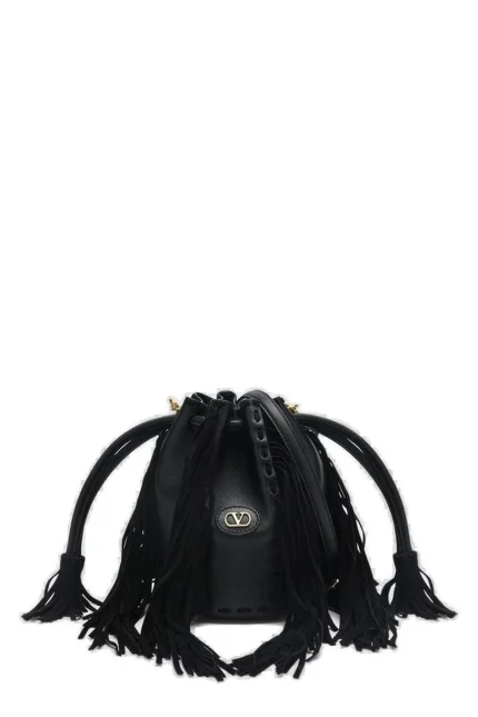Valentino VLogo Plaque Fringed Shoulder Bag
