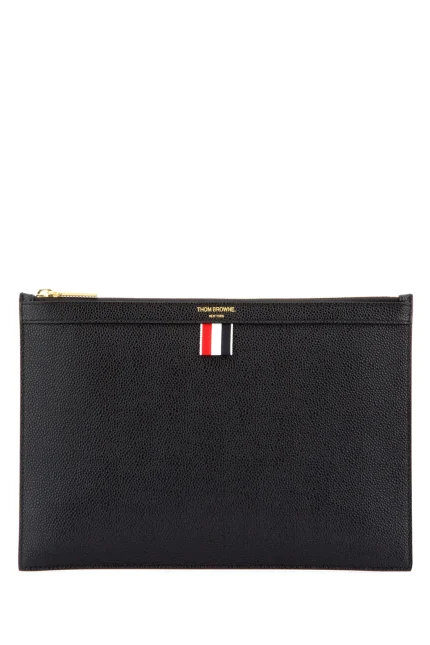 Thom Browne Logo Printed Zipped Clutch Bag