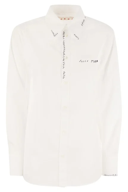 Marni Logo Embroidered Collared Long-Sleeve Shirt