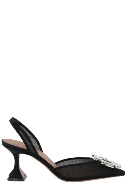 Amina Muaddi Begum Embellished Mesh Slingback Pumps